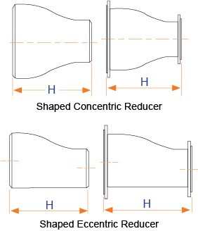 Concentric and eccentric reducer dimensions